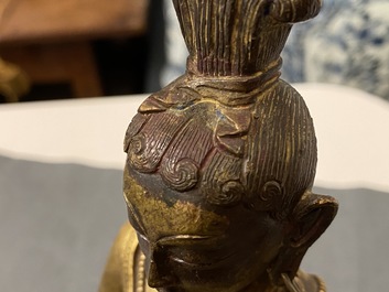 A Sino-Tibetan gilt bronze and copper repouss&eacute; figure of Buddha, 17/18th C.